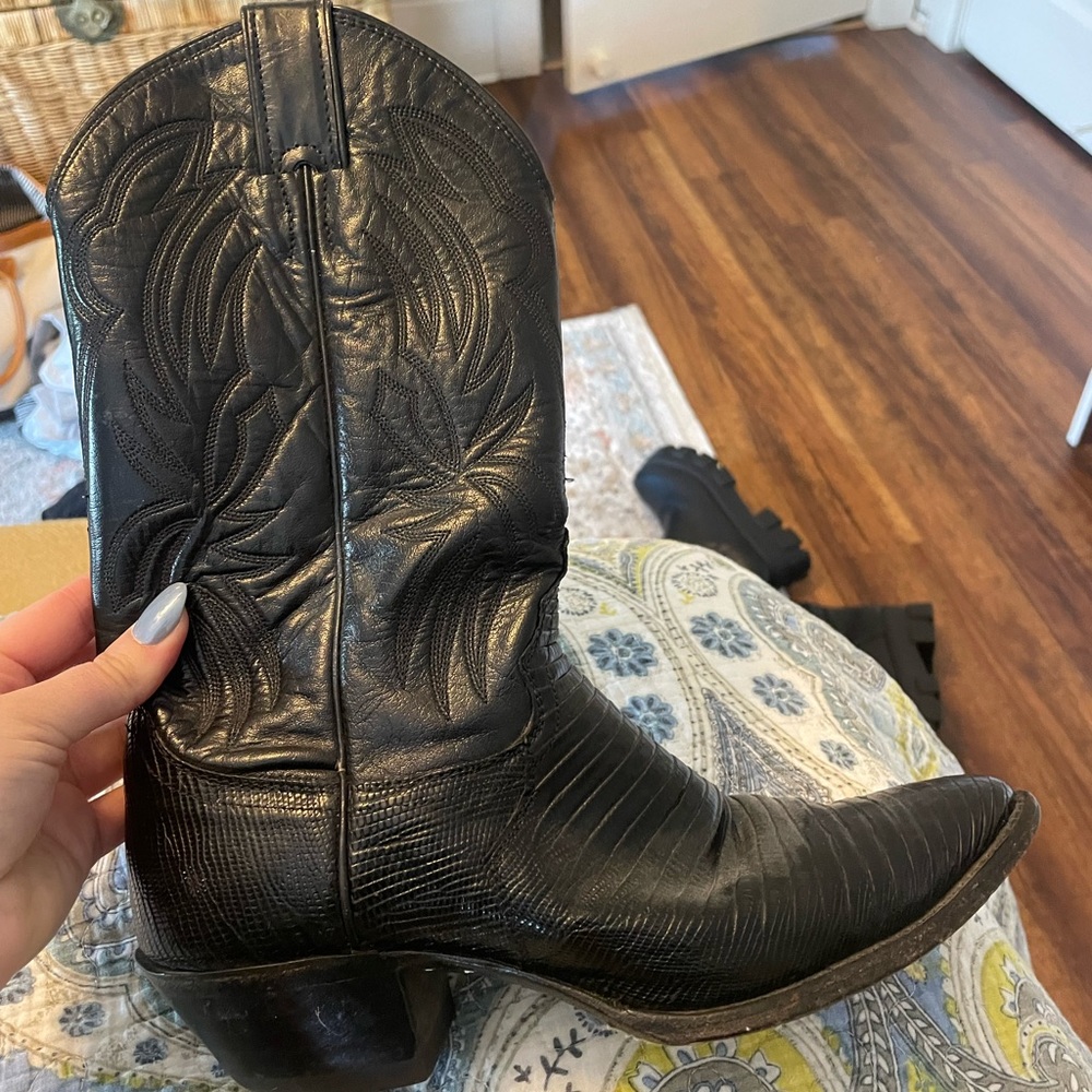 Black thrifted authentic leather cowboy boots